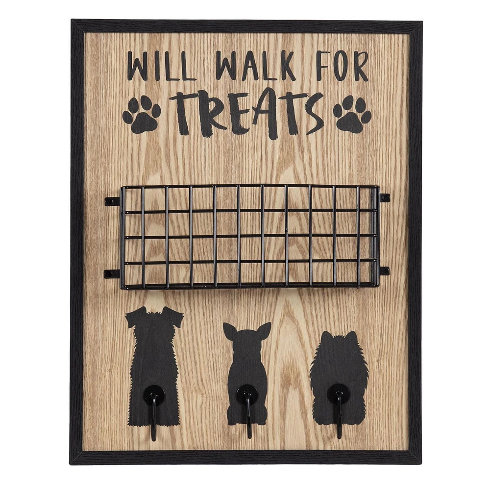 hometrends Pups Wall Organizer with Basket and Hooks, Natural/Black