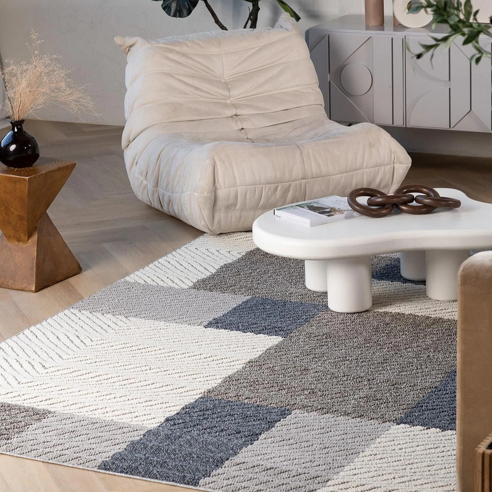 Rug Branch Hogar Abstract Indoor Outdoor Area Rug, Grey Blue, Geometric - Living Room, Bedroom, Dining Room, and Kitche