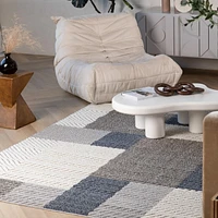 Rug Branch Hogar Abstract Indoor Outdoor Area Rug, Grey Blue, Geometric - Living Room, Bedroom, Dining Room, and Kitche