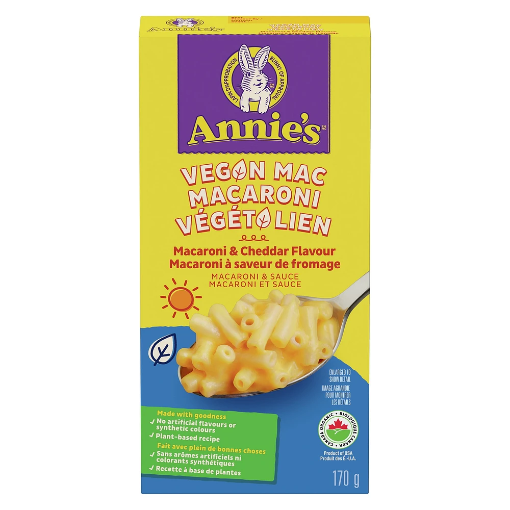 Annie's Vegan Macaroni & Cheddar Flavour, Canada Organic, 170 g, 2 Servings, 170 g