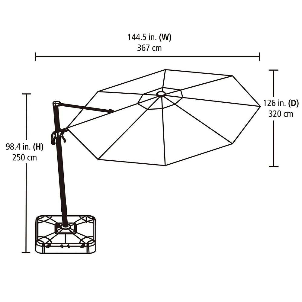 hometrends 11 ft. Round Offset Umbrella with LED Lights & Base, Weather-resistant fabric