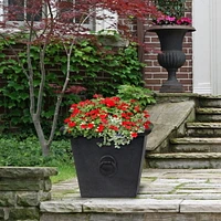 Tierra Verde 23in W x 20in H Piazza Large Square Statement Recycled Materials Self-Watering Indoor/Outdoor Planter Pot, Black