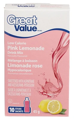 Great Value Low Calorie Pink Lemonade Drink Mix, 10 Sticks, 45 g