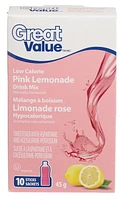 Great Value Low Calorie Pink Lemonade Drink Mix, 10 Sticks, 45 g