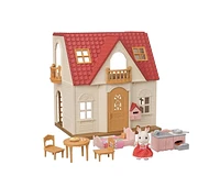 Chalet douillet au toit rouge de Calico Critters, ensemble de jeu pour maison de poupées avec figurines, meubles et accessoires Maison de poupée