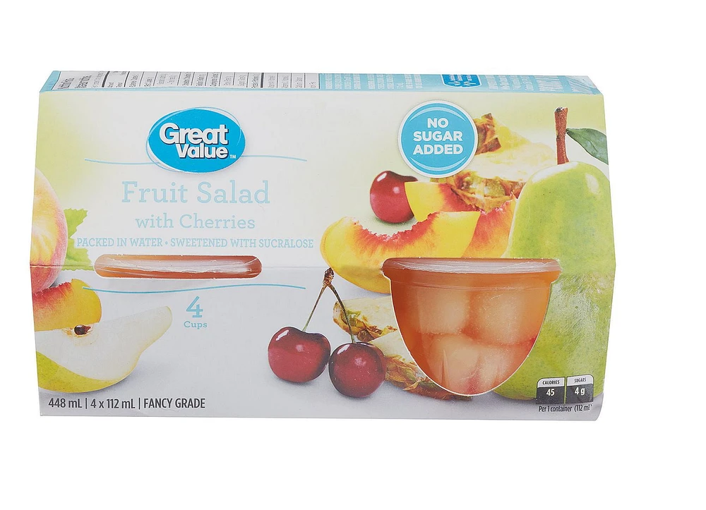 Great Value Fruit Salad with Cherries, 4 x 112 mL