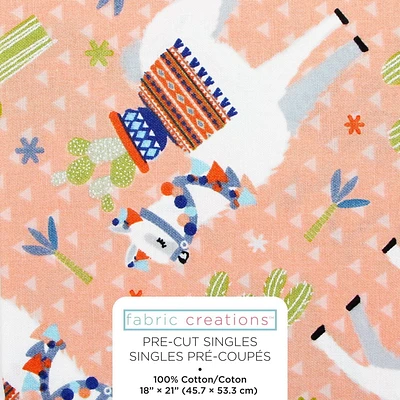 Tissu pré-coupé Fat Quarter de Fabric Creations pêche avec des lamas et des cactus du désert et des fleurs - 18" x 21" / 45cm x 53cm 18" x 21" / 45cm x 53cm