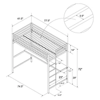 Lit mezzanine une place en métal Miles avec bureau