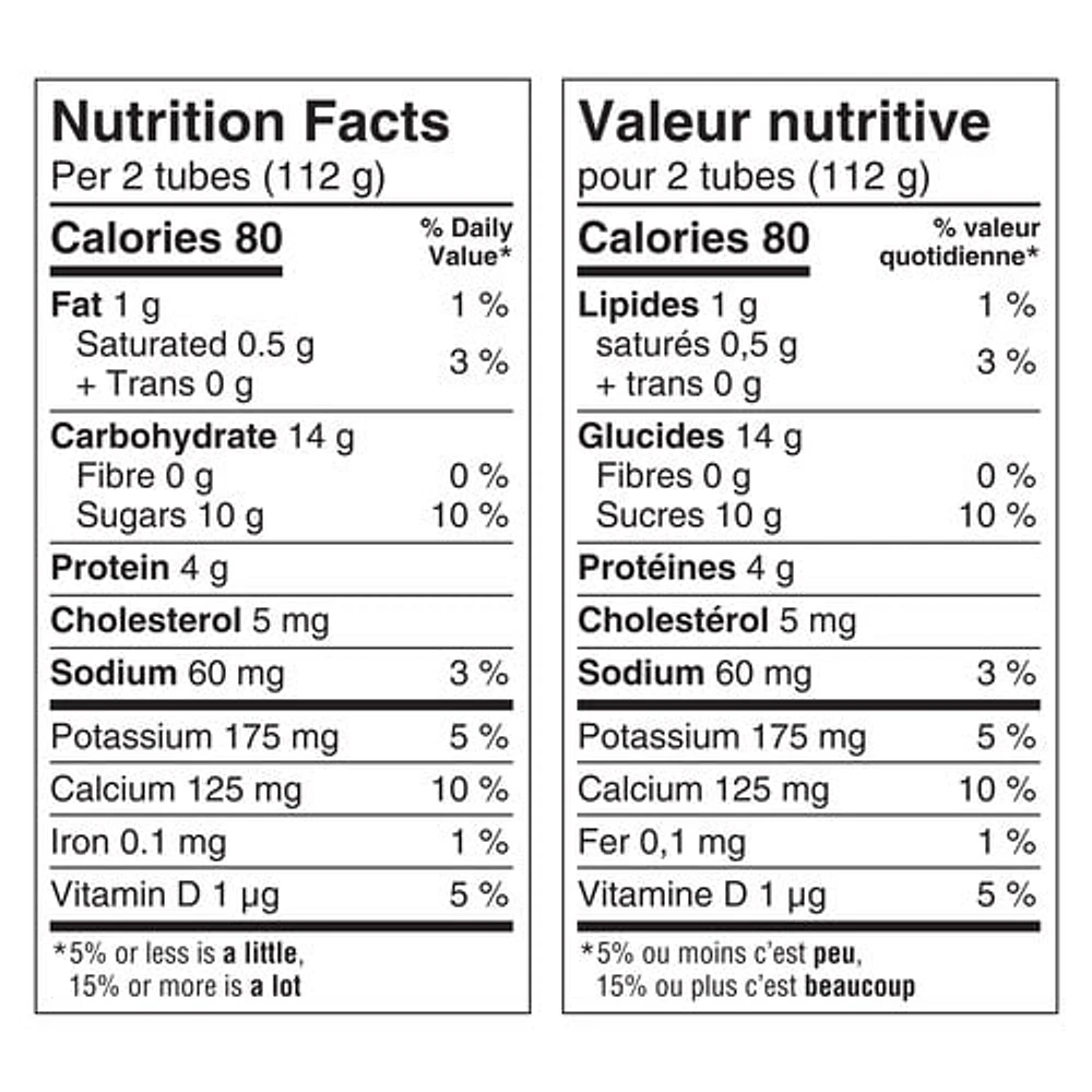 Yoplait 1% Tubes de Yogourt, Pêche/ Bleuet, Yogourt pour Enfants, 8 x 56 g