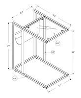 Monarch Specialties Accent Table, C-shaped, End, Side, Snack, Magazine Storage, Living Room, Bedroom, Metal, Pu Leather Look, Tempered Glass, Chrome, Clear, Contemporary, Modern