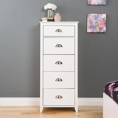 Commode haute Yaletown de Prepac à 5 tiroirs en fini blanc