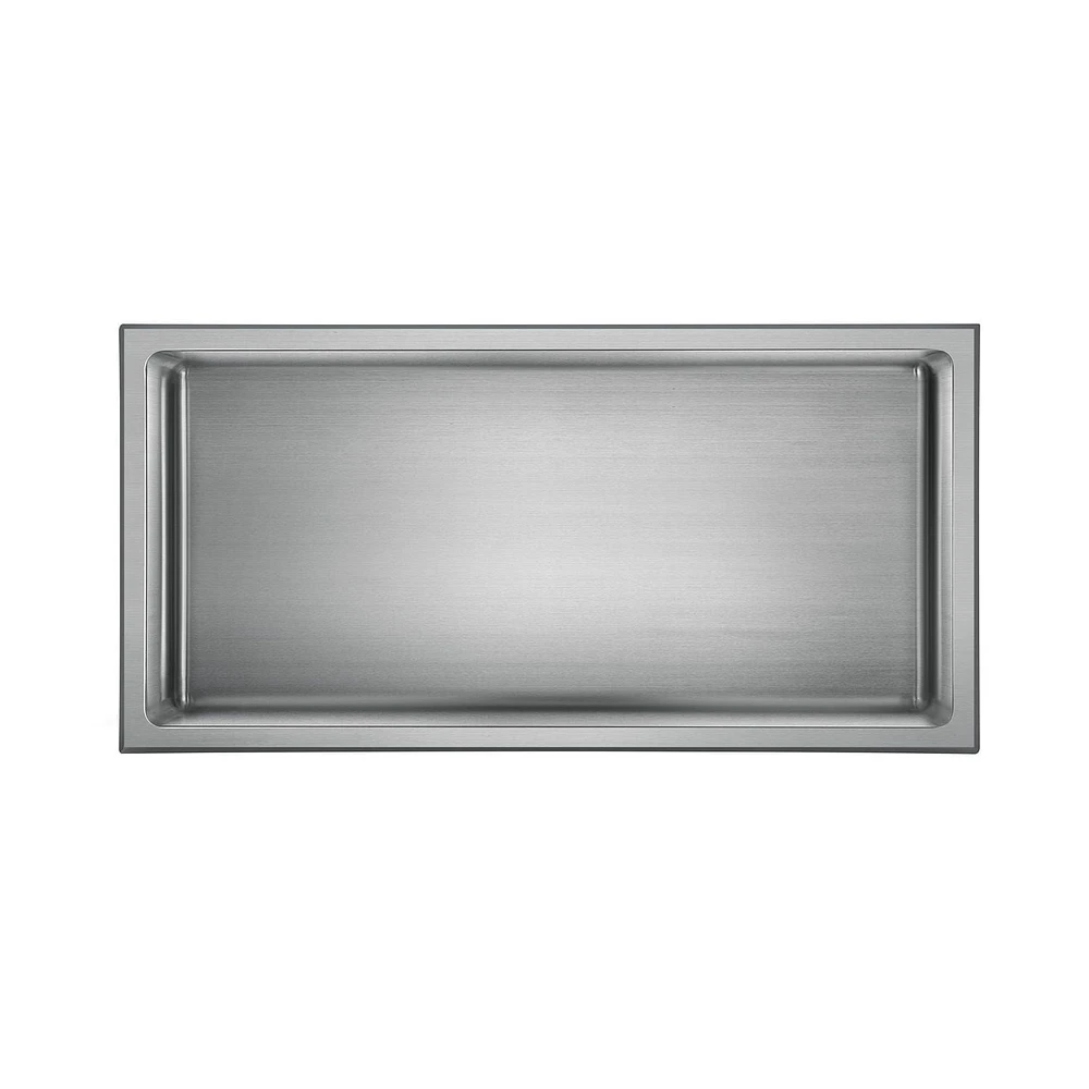 The akuaplus® wall mount shower niche 12 in. x 16 in., made in stainless steel.