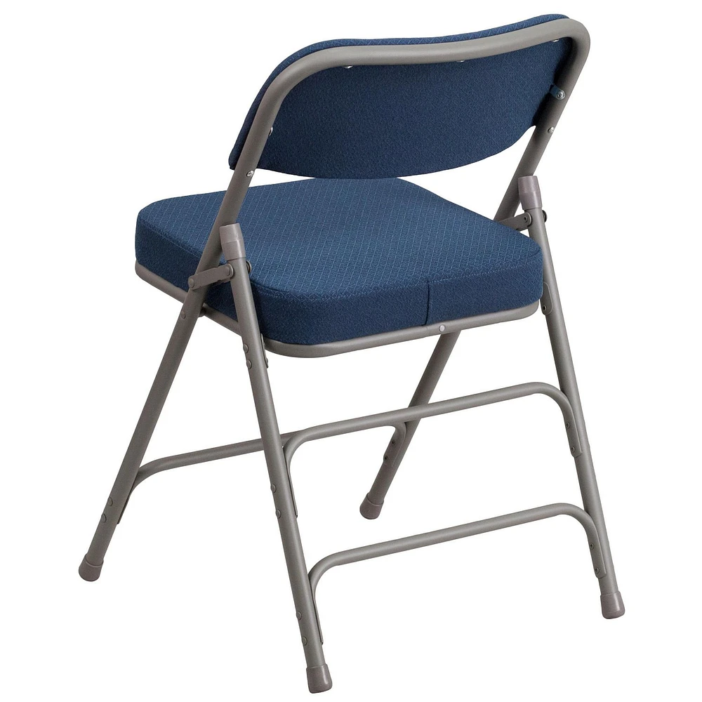 HERCULES Series Premium Curved Triple Braced & Double-Hinged Black Pin-Dot Fabric Metal Folding Chair