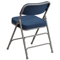 HERCULES Series Premium Curved Triple Braced & Double-Hinged Black Pin-Dot Fabric Metal Folding Chair