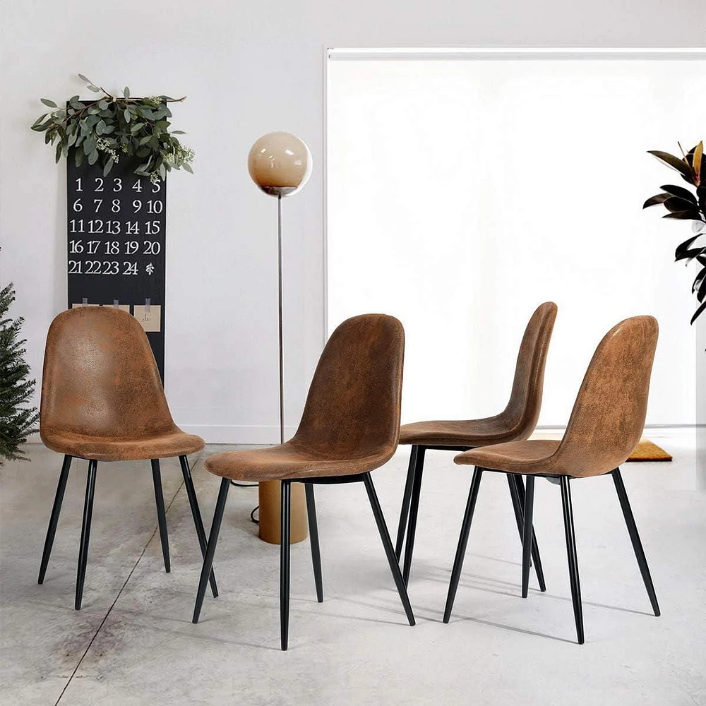 Ensemble de 4 chaises de salle à manger, chaises d'appoint modernes de style du milieu du siècle avec pieds en métal noir, confortables pour la cuisine, le salon et la maison de campagne, brun rustiqu