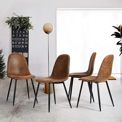Dining Chairs Set of 4, Modern Mid-Century Style Dining Room Side Chairs Accent Chairs with Black Metal Legs Comfortable for Kitchen Lounge Farmhouse, Rustic Brown, 4PCS