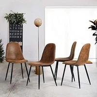 Ensemble de 4 chaises de salle à manger, chaises d'appoint modernes de style du milieu du siècle avec pieds en métal noir, confortables pour la cuisine, le salon et la maison de campagne, brun rustiqu