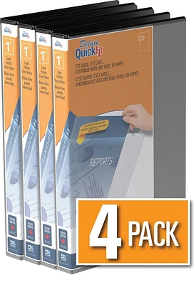 Reliure QuickFit View robuste, format légal, 14 po x 8,5 po, orientation portrait, 1 po, anneaux inclinés en D, noir, paquet de 4