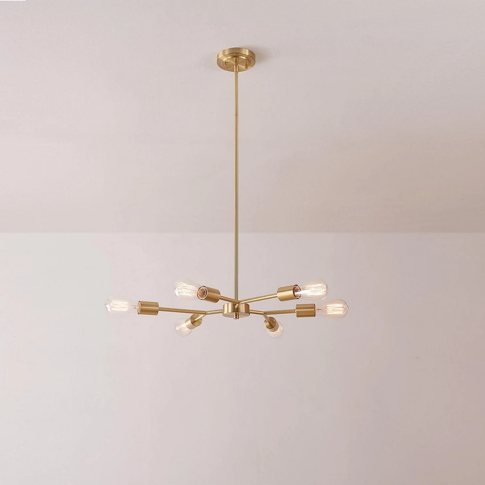 Tetra 6-Light Chandelier, Matte Brass, Adjustable Hanging Height