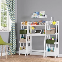 Kids 4-Tier 13in Ladder Shelf with Toy Organizer and 2pc Black Bins