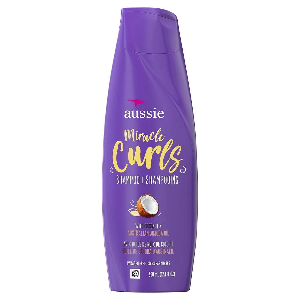 Shampooing Aussie Miracle Curls, avec huiles de noix de coco et de jojoba, sans parabènes 360 ml