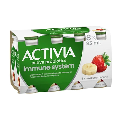 Activia Probiotic Yogurt Drink, Strawberry-Banana, Immune System, 8 x 93 mL