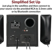 Système de haut-parleurs 3 pièces Cyber Acoustics CA-SP34BT, 32 W (total), Bluetooth, canal 2.1 avec caisson de basses et effets lumineux LED, son stéréo complet, noir