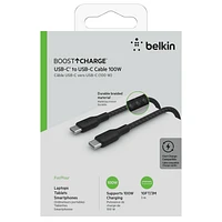 Câble USB-C vers USB-C Belkin, câble d’alimentation tressé BoostCharge (3 m/10 pi), câble de chargement rapide Power Delivery 100 W, certifié USB-IF pour iPhone 16, MacBook, Chrome BELKIN CÂBLE C-C BEL 3M NOIR