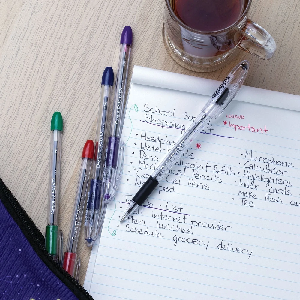 R.S.V.P. Ballpoint Pen, 0.7mm Medium Point, Black Ink, 12PC Pack, The R.S.V.P. ballpoint pen is a sturdy, well-balanced pen featuring a rubber grip. This capped pen can write for over a kilometer! Uses BKL7/BKL10 refills.