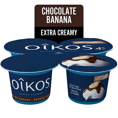 Oikos Extra Creamy Yogurt, Banana Chocolate, Blended, 4% M.F., 4 x 95 g