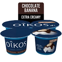 Oikos Extra Creamy Yogurt, Banana Chocolate, Blended, 4% M.F., 4 x 95 g