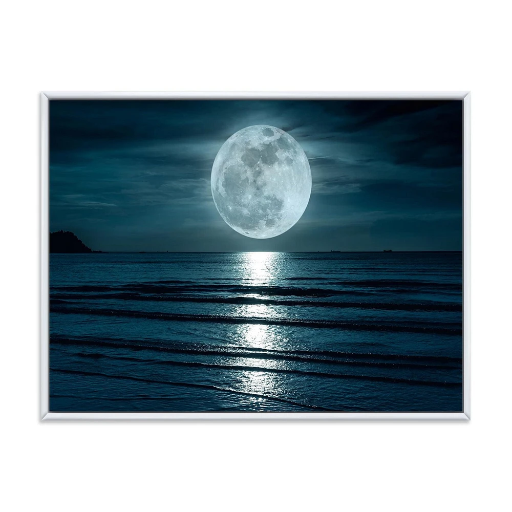 Designart Super lune sur la mer I ART MURAL À CADRE FLOTTÉ