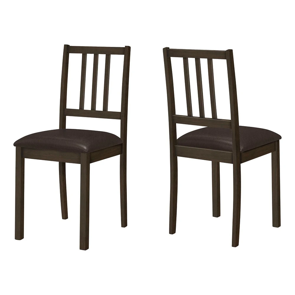 Monarch Specialties Dining Chair, Set Of 2, Side, Upholstered, Kitchen, Dining Room, Pu Leather Look, Wood Legs, Brown, Transitional