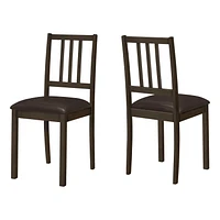 Monarch Specialties Dining Chair, Set Of 2, Side, Upholstered, Kitchen, Dining Room, Pu Leather Look, Wood Legs, Brown, Transitional