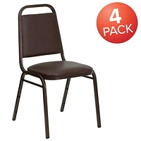 Lot de 4 pièces - Chaise de banquet empilable de la série HERCULES à dossier trapèze en vinyle brun - Cadre veine de cuivre