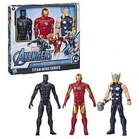 Marvel Avengers Titan Hero Series Black Panther Iron Man Thor, pack de 3 figurines de 30 cm, jouets Marvel pour enfants à partir de 4 ans