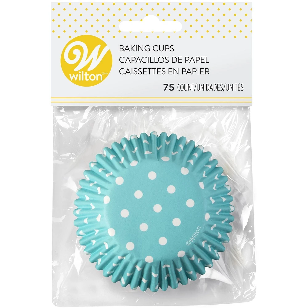 Doublures de cupcake bleu bébé à pois blancs Wilton