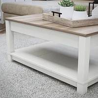 Ameriwood Home Chapel Hill Rustic Farmhouse Coffee Table, White with Brown Oak Top