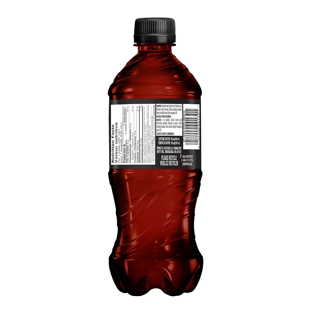 Dr Pepper Zero Sugar Soda 591 mL, Bottle, 591 mL