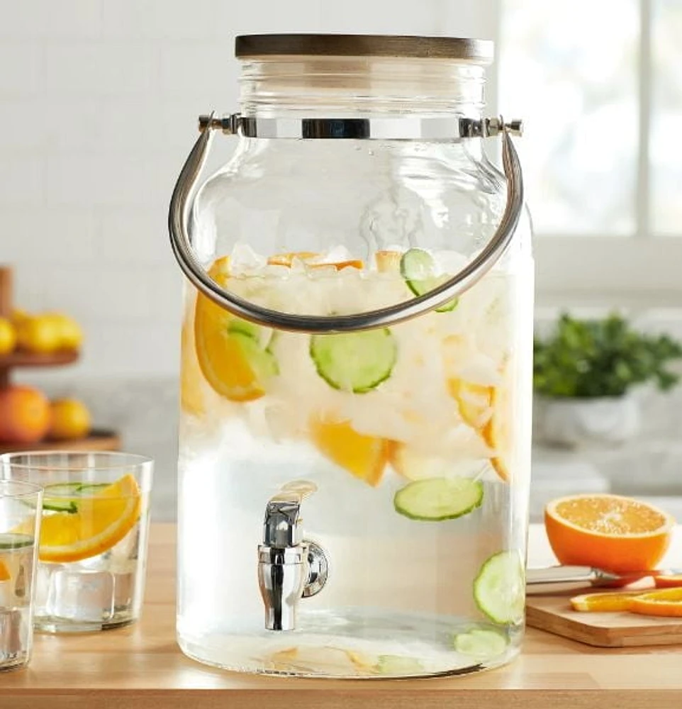 Accueil tendances distributeur de boissons en verre transparent de 1,5 gallon avec couvercle en bois Réservoirs d’eau en verre
