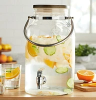 Accueil tendances distributeur de boissons en verre transparent de 1,5 gallon avec couvercle en bois Réservoirs d’eau en verre