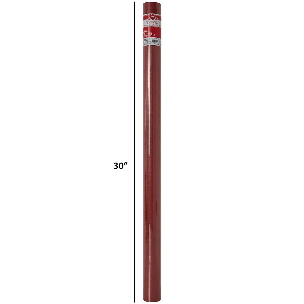 Holiday Time 30" x 70 sq ft Kraft Paper Gift Wrap, Red Kraft