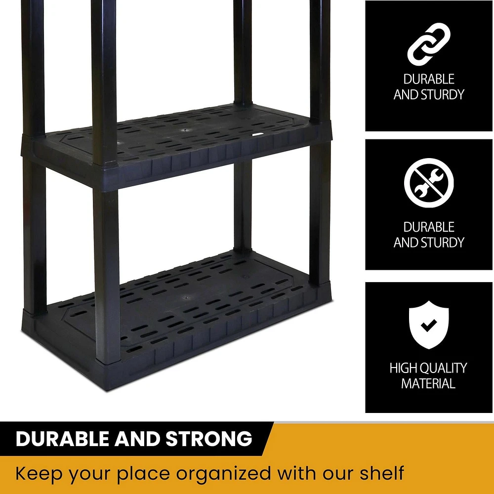 Hyper Tough Plastic Shelves Garage Storage Shelf Made In Canada 4-Tier 57"H x 14"D x 30"W Black-400 lbs Total Capacity