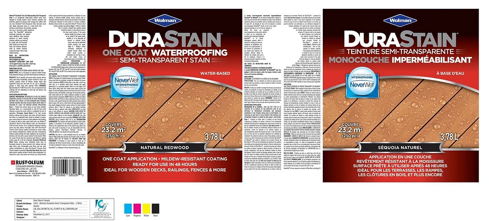 Wolman™ DuraStain® une Couche<br>Teinture Semi-Transparente Imperméabilisante