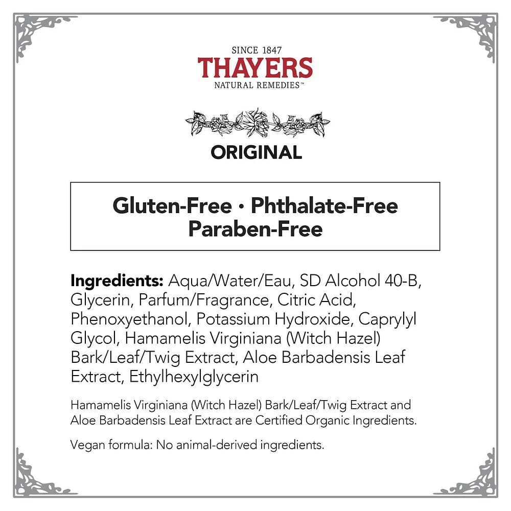 THAYERS Astringent Original formule à l'hamamélis et à l'aloès 355ml Astringent pour le visage