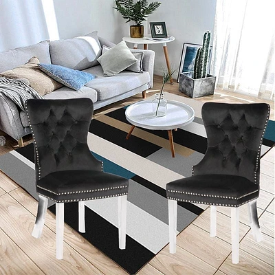 Chaise Marlon en noir, garniture à ongles et chaise de salle à manger à la touffe, chaise à manger en velours, chaise à manger avec pieds en acier inoxydable pour la cuisine et le salon - Ensemble 2