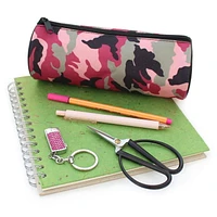 Pen+Gear Pink Camo Barrel Pencil Pouch in Durable Polyester