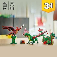LEGO Creator 3 in 1 Medieval Dragon Toy - Building Toy with 3 Build Options, Dragon, Sea Serpent, or Phoenix - Fantasy Set for Kids, Boys and Girls, Ages 9+ - Gift Idea for Birthdays - 31161