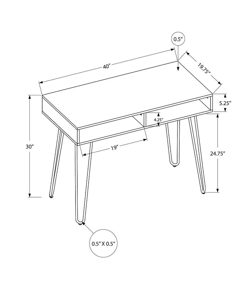 Monarch Specialties Computer Desk, Home Office, Laptop, Left, Right Set-up, Storage Drawers, 40"l, Work, Metal, Laminate, Black, Contemporary, Modern