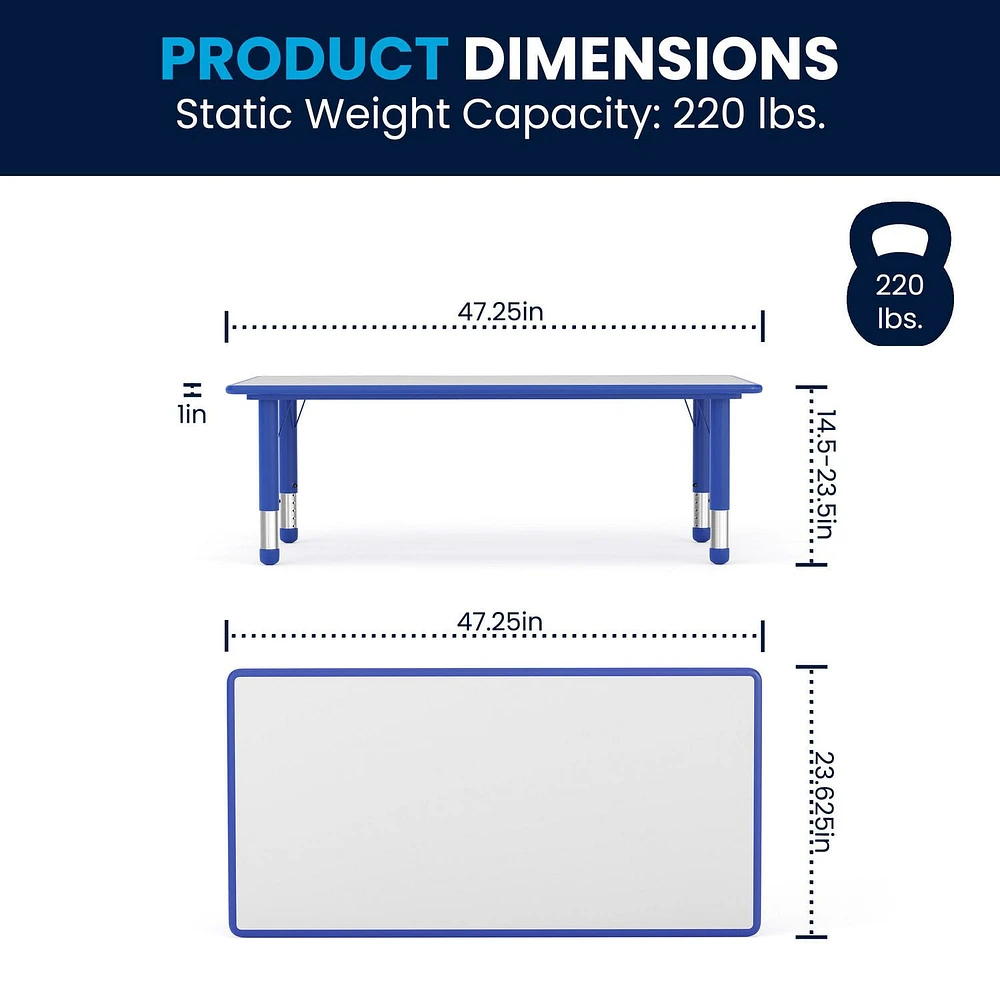 23.625''W x 47.25''L Rectangular Blue Plastic Height Adjustable Activity Table with Grey Top